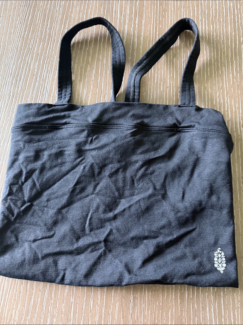 Free People Black Canvas Messenger Tote with Leaf Accent